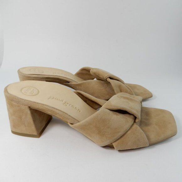 Paul Green SUPER SOFT Yasmin Slide Sandals US 9 Block Heel Beige Suede NEW $378 - Picture 5 of 13
